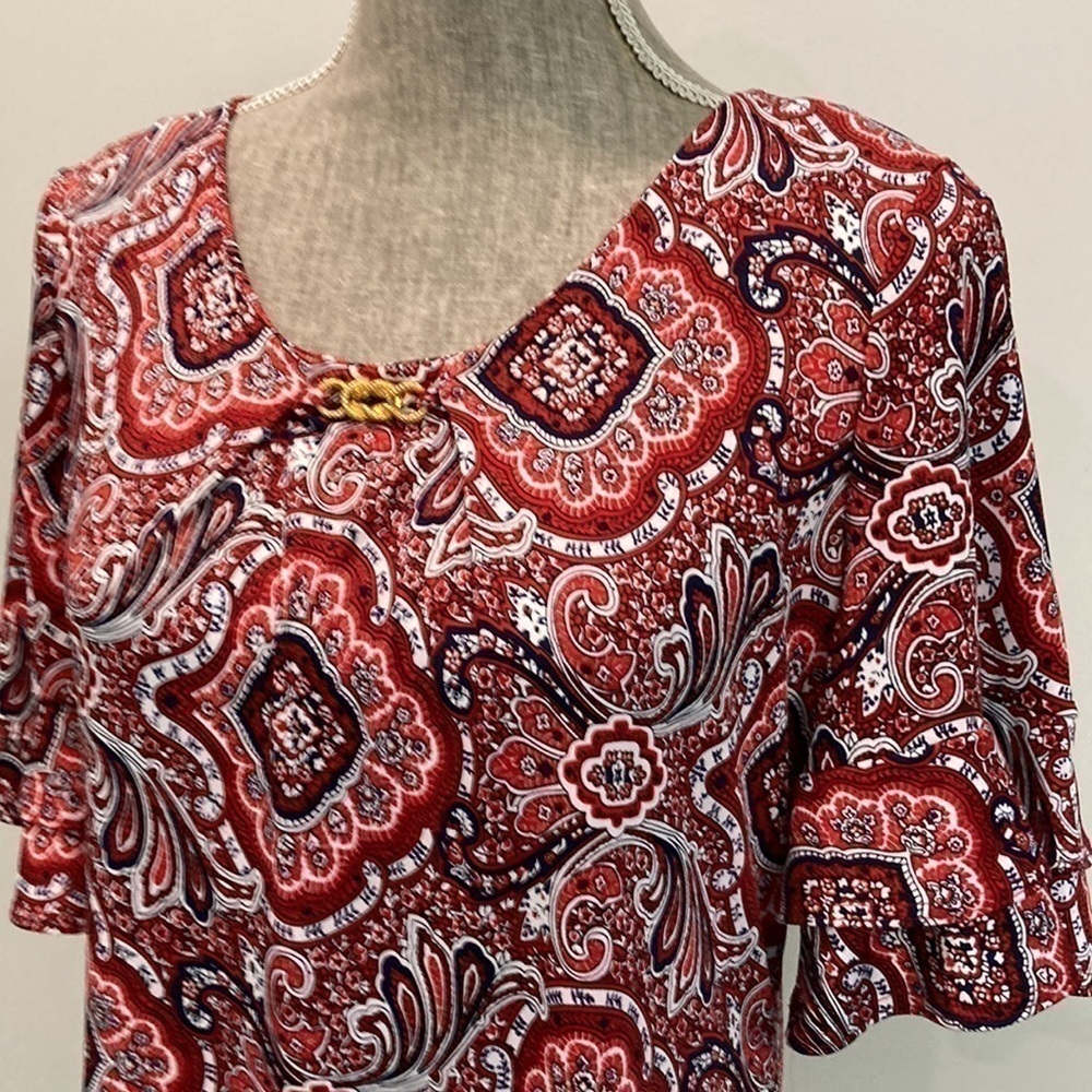 Studio Works Red Short Ruffle Sleeve Top Medium - Picture 3 of 12